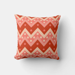 Chevrons and dots - coral orange cushion