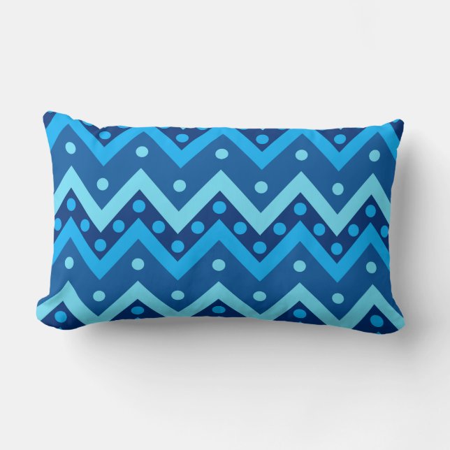 Chevrons and dots - shades of sky blue lumbar cushion (Front)