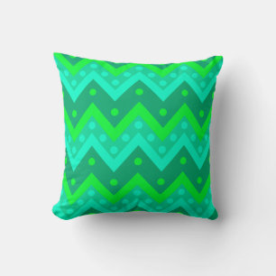 Chevrons and dots - turquoise and lime green cushion