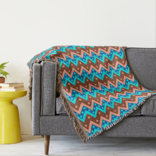 Chevrons and dots - turquoise, brown and coral throw blanket