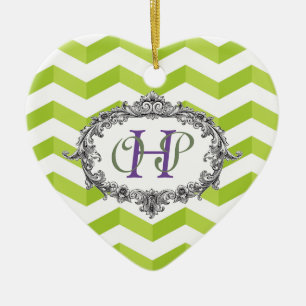 Chevrons and Oval Frame w/ Monogram Personalise Ceramic Tree Decoration