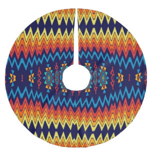 Chevrons and rhombus abstract design brushed polyester tree skirt