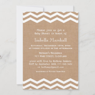 Chevrons on Burlap Baby Shower Invitation