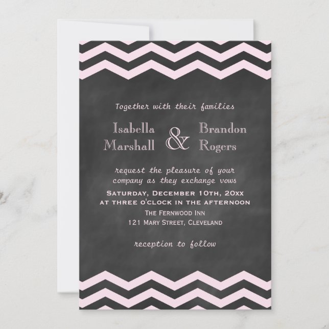 Chevrons on Chalk Wedding Invitation (Front)