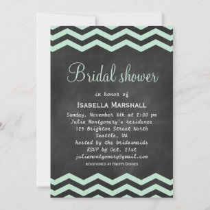 Chevrons on Chalkboard Bridal Shower Invite - mint