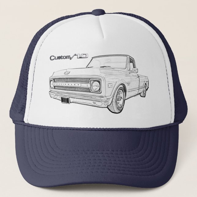 Chevy C10 Custom Classic Pickup Truck Trucker Hat (Front)