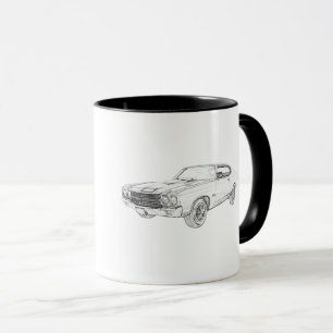Chevy Chevelle Black and White Pencil Drawing Mug