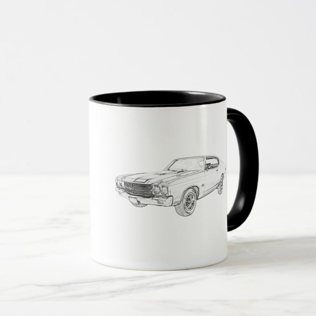 Chevy Chevelle Black and White Pencil Drawing Mug (Front Right)