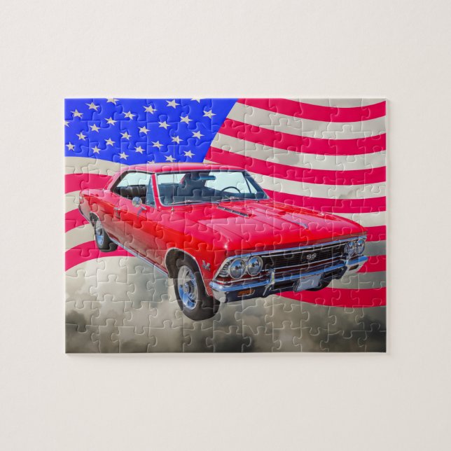 Chevy Chevelle SS 396 with American Flag Jigsaw Puzzle (Horizontal)