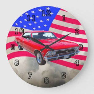 Chevy Chevelle SS 396 with American Flag Large Clock