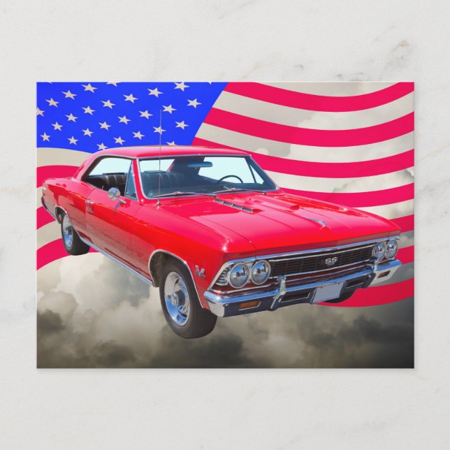 Chevy Chevelle SS 396 with American Flag Postcard (Front)