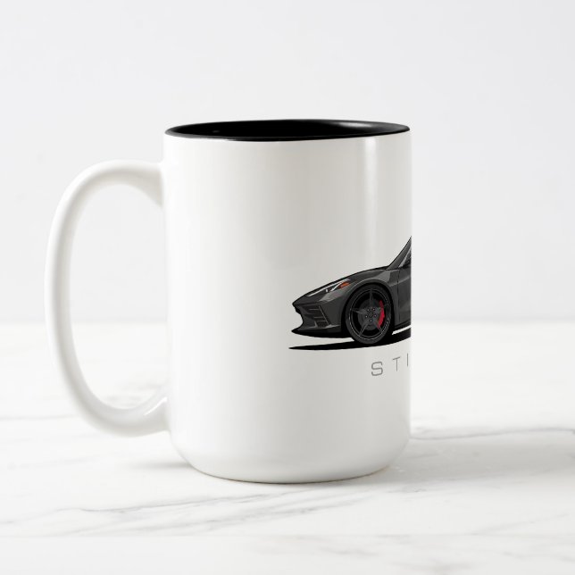 Chevy Corvette C8 Black Illustration Two-Tone Coffee Mug (Left)