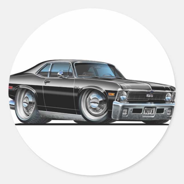Chevy Nova Black Car Classic Round Sticker (Front)
