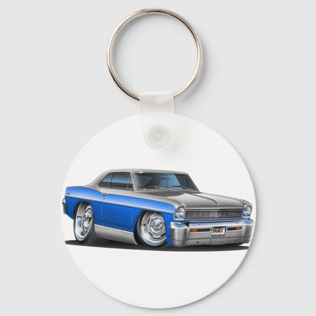 Chevy Nova Blue-Grey Car Key Ring (Front)