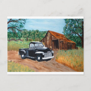Chevy Pick-up and an old barn Postcard