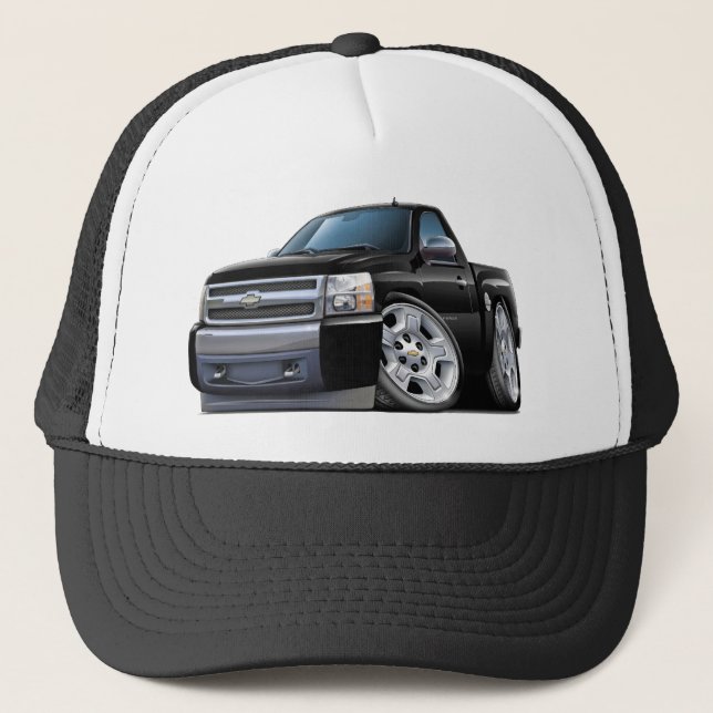 Chevy Silverado Black Truck Trucker Hat (Front)