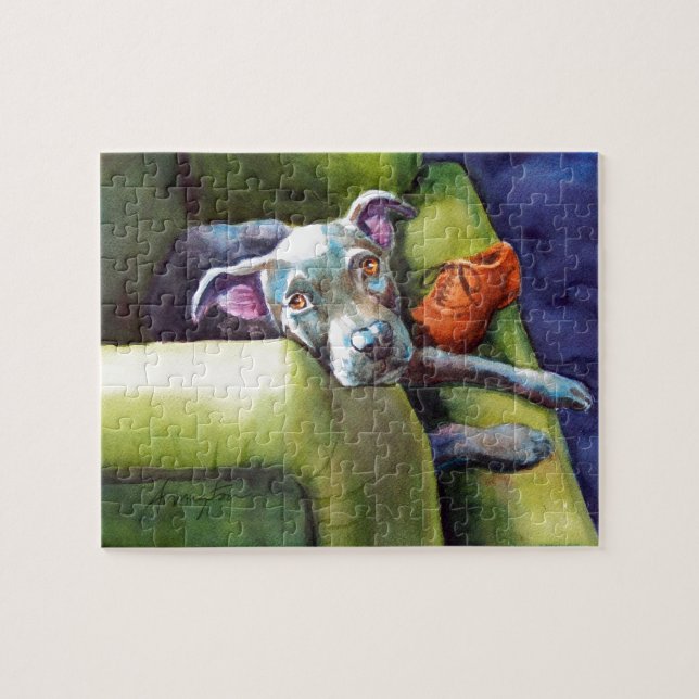 Chew Shoe, Terrier on the Couch Jigsaw Puzzle (Horizontal)