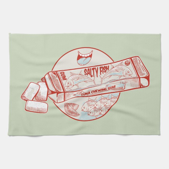 Chewing gum funny tuna fish flavour tea towel (Horizontal)