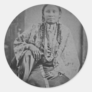 Cheyenne Indian Woman Vintage Stereoview Card Classic Round Sticker