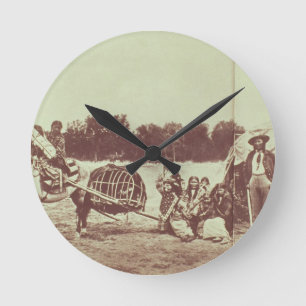 Cheyenne Indians on the Move, 1878 (b/w photo) Round Clock