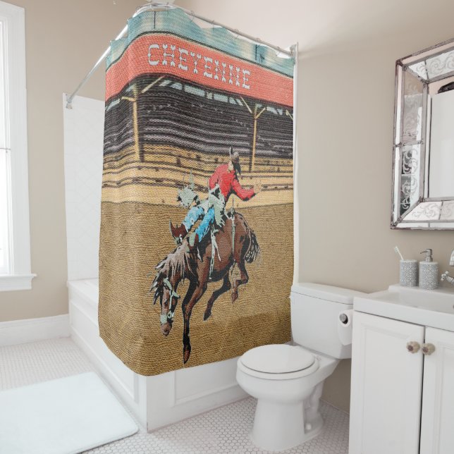 Cheyenne Rodeo Bareback Bronc Riding Shower Curtain (In Situ)