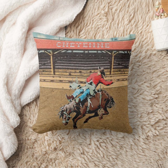 Cheyenne Rodeo Cowboy Bareback Bronc Rider Pillow (Blanket)