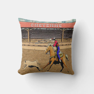 Cheyenne Rodeo Cowboy Calf Roping Pillow