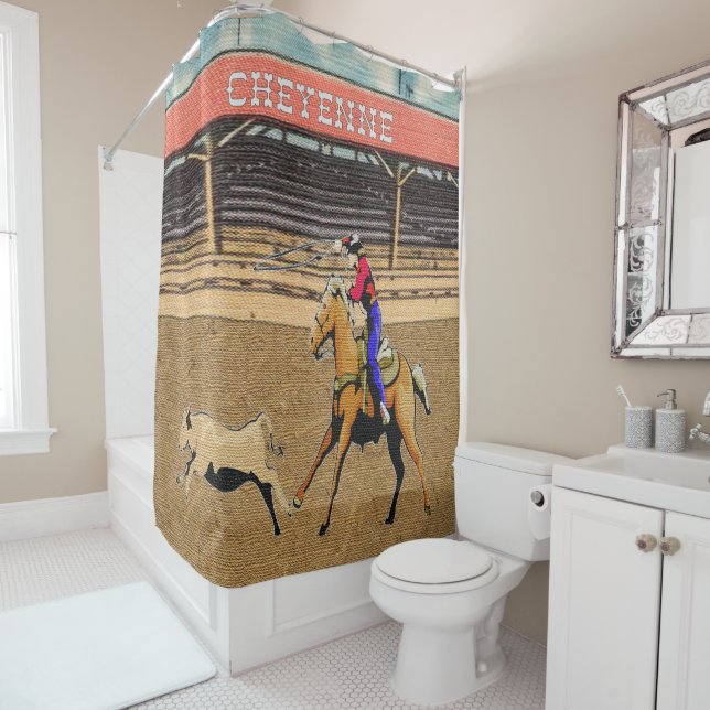 Cheyenne Rodeo Cowboy Calf Roping Shower Curtain (In Situ)