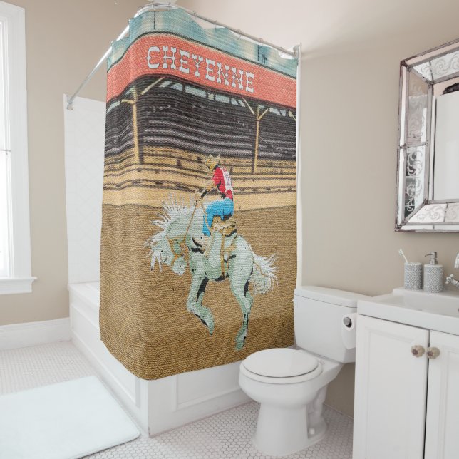 Cheyenne Rodeo Cowboy Saddle Bronc Rider Shower Curtain (In Situ)