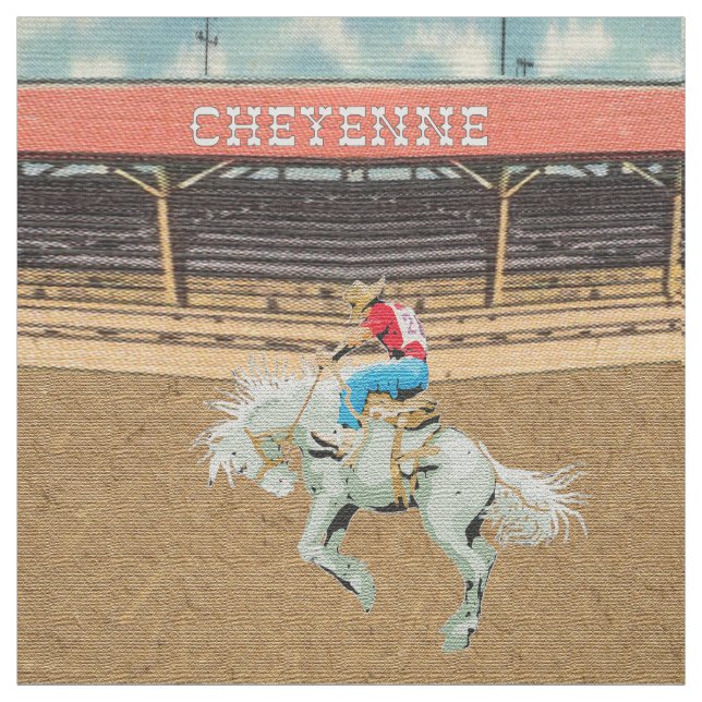 Cheyenne Rodeo Cowboy Saddle Bronc Riding Fabric (Swatch)
