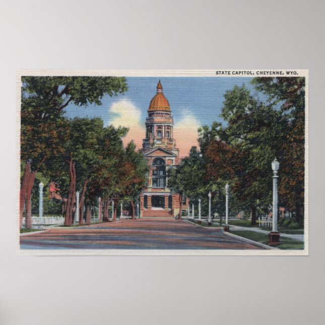 Cheyenne, WY - View of State Capitol and Drivewa Poster (Front)