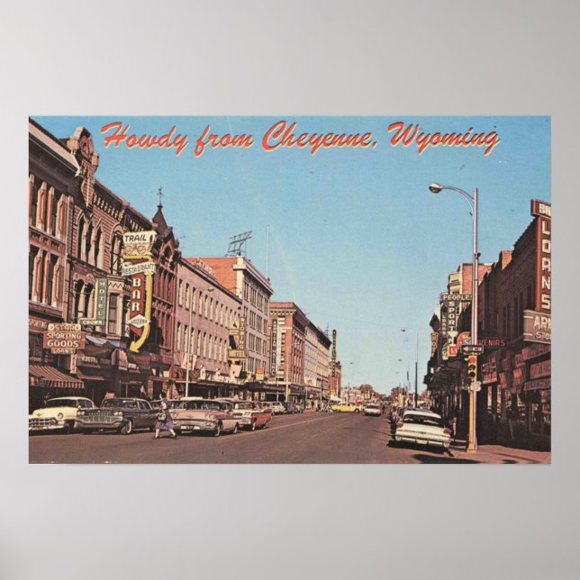 Cheyenne Wyoming, 1960s Downtown View Poster (Front)