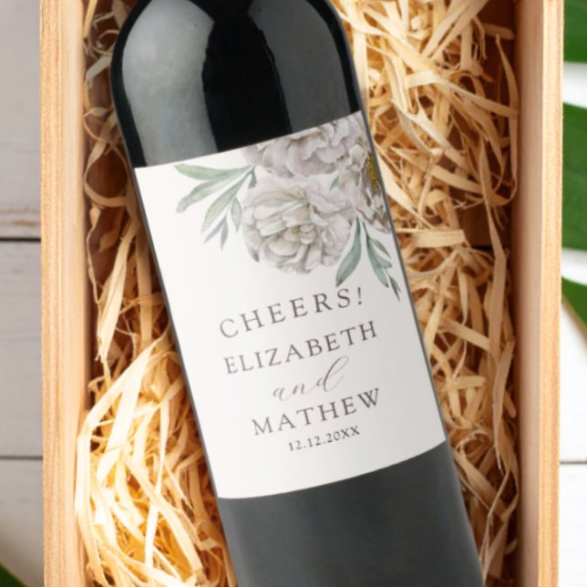 Chi Beige off White Floral Wedding Favor Wine Label (Creator Uploaded)