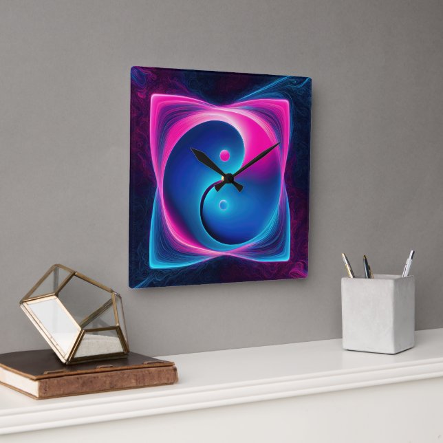 Chi Fusion: Vibrant Yin Yang Energies Square Wall Clock (Office)