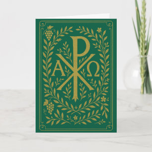 Chi Rho Alpha Omega Gold Symbol on Green Card