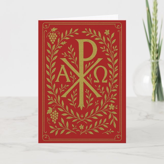 Chi Rho Alpha Omega Gold Symbol on Red Card (Front)
