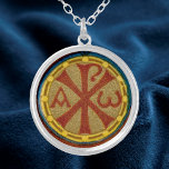 Chi Rho / Alpha Omega Medallion from SNV 36 Silver Plated Necklace<br><div class="desc">This small detail of a medallion, taken from an antique image of St. Cecilia (SNV 36) q.v., is full of Christian symbolism. The Chi Rho and the Alpha and Omega are, besides the cross and fish, two of the oldest Christian symbols. The Chi Rho, also known as the chrismon or...</div>