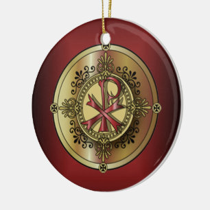 Chi-Rho Monogram ~ Christian Symbol P & X Ceramic Tree Decoration