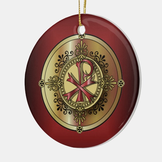 Chi-Rho Monogram ~ Christian Symbol P & X Ceramic Tree Decoration (Left)
