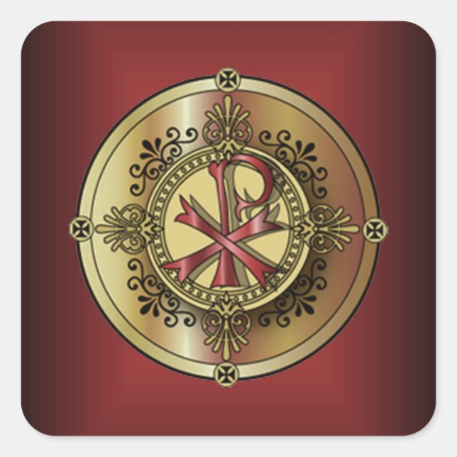Chi-Rho Monogram ~ Christian Symbol P & X Square Sticker (Front)