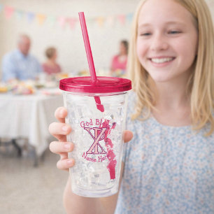 Chi Ro Christian Cross Pink Personalised Acrylic Tumbler