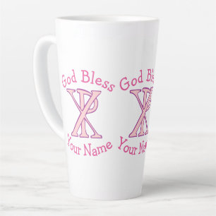 Chi Ro Christian Cross Pink Personalised Latte Mug