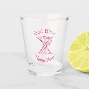 Chi Ro Christian Cross Pink Personalised Shot Glass