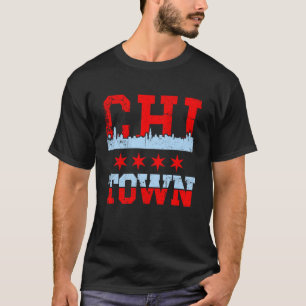 Chi Town Chicago Souvenir Skyline Flag Design T-Shirt