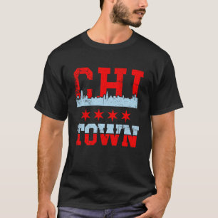 Chi Town Chicago Souvenir Skyline Flag Design T-Shirt