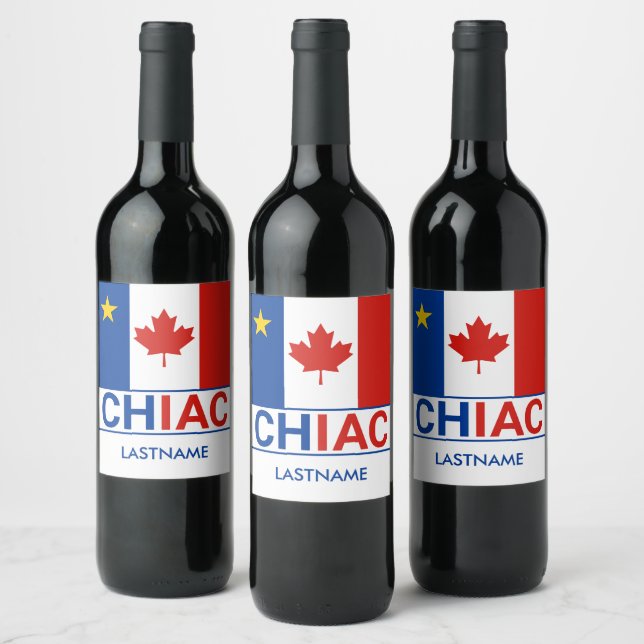 Chiac Acadian Canadian Flag Last Name Wine Label (Bottles)