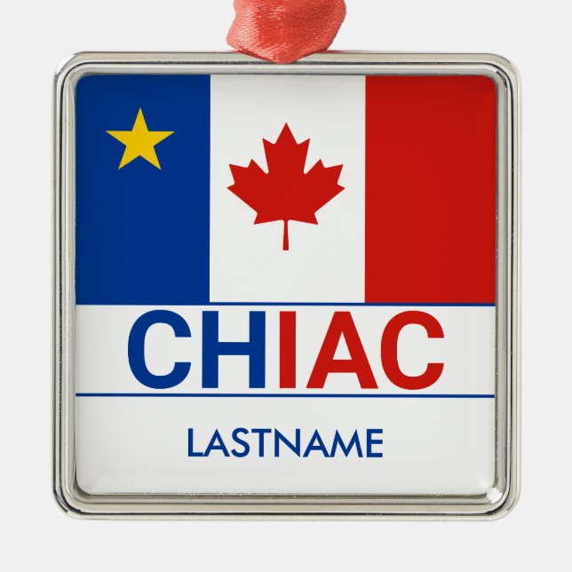 Chiac Acadian Canadian Flag Personalise Metal Tree Decoration (Front)