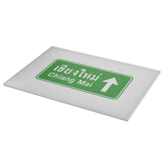 Chiang Mai Ahead ⚠ Thai Highway Traffic Sign ⚠ Cutting Board (Corner)