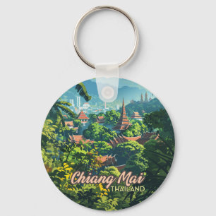 Chiang Mai Thailand Asia Temples Mountains Vintage Key Ring