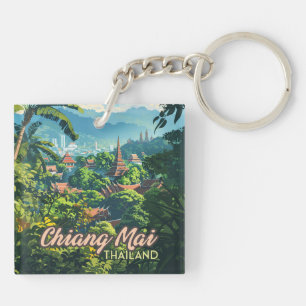 Chiang Mai Thailand Asia Temples Mountains Vintage Key Ring